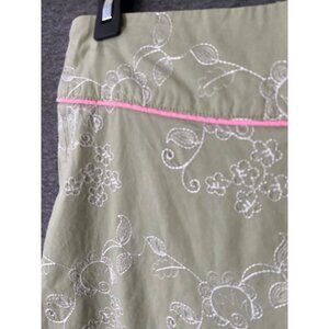 Vintage Y2K Cottagecore Studio Y Green Embroidered A-Line Skirt Size 8 Pink Trim